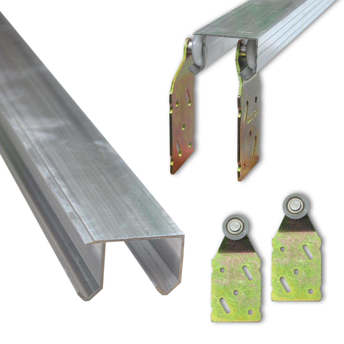 Doppellaufschiene 1,95 m + 6 Rollenbeschläge