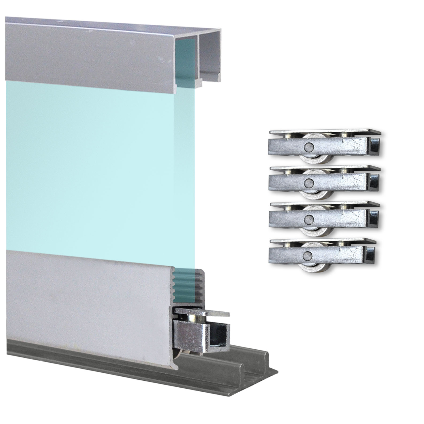 set_1-9m Doppelschiene 1,9m + Montageschiene + Laufrollen + Deckenführung