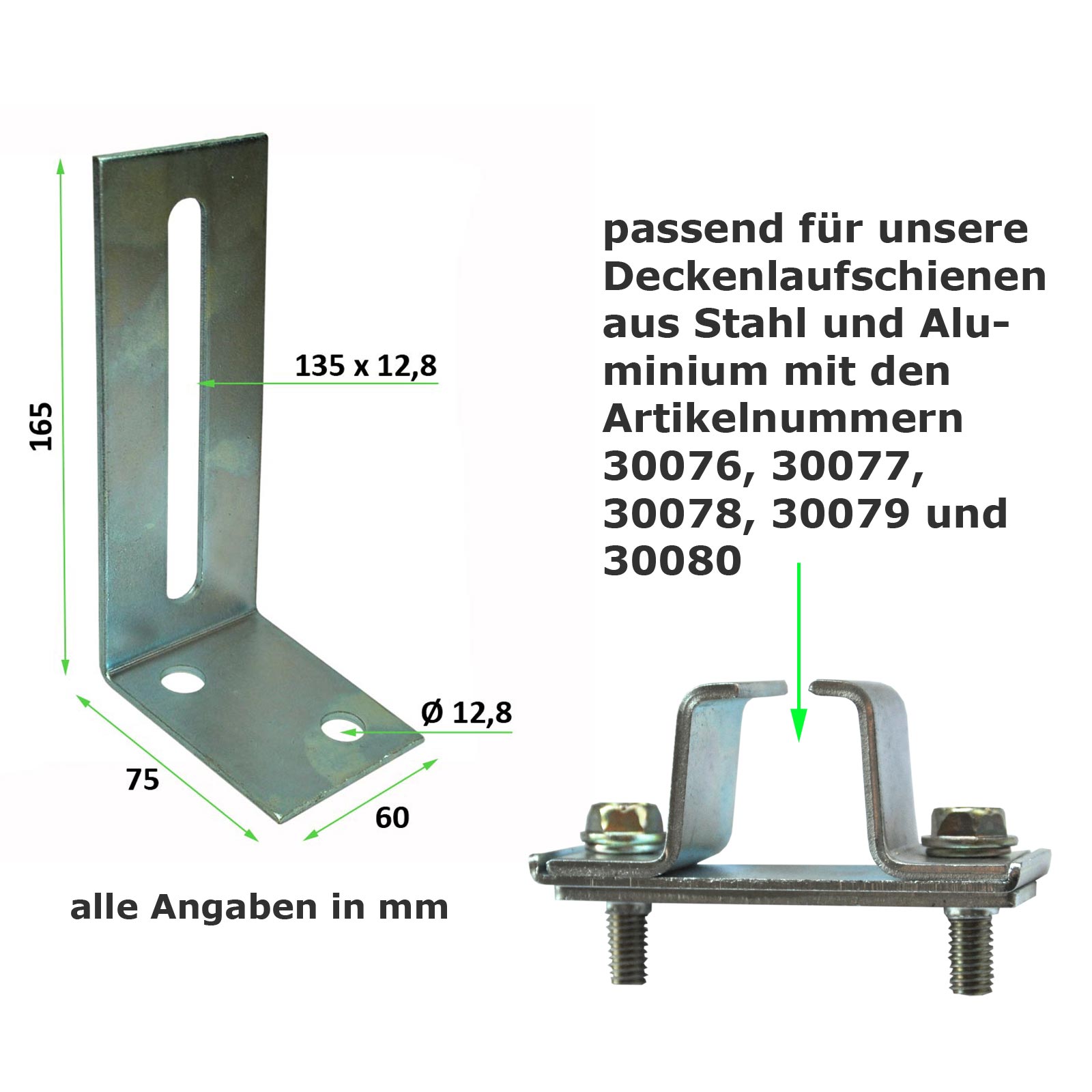 30108_30197_1a Wandhalterung für Deckenlaufschienen, variabel einstellbar