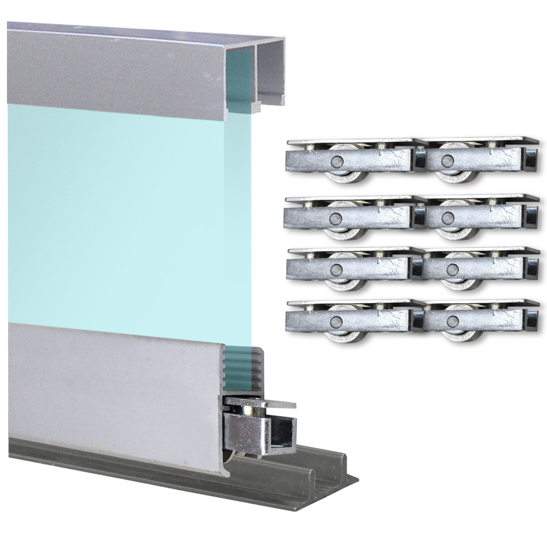 Doppelschiene 2,9m + Montageschiene + Laufrollen + Deckenführung