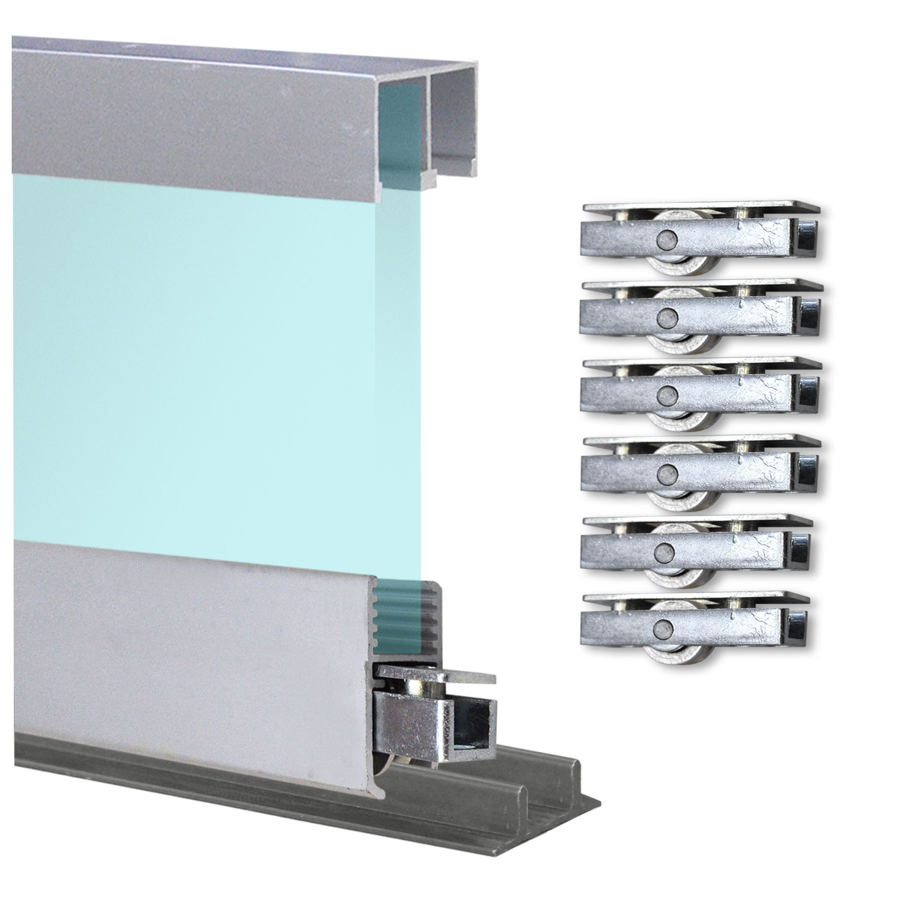 set_2-4m Doppelschiene 2,4m + Montageschiene + Laufrollen + Deckenführung