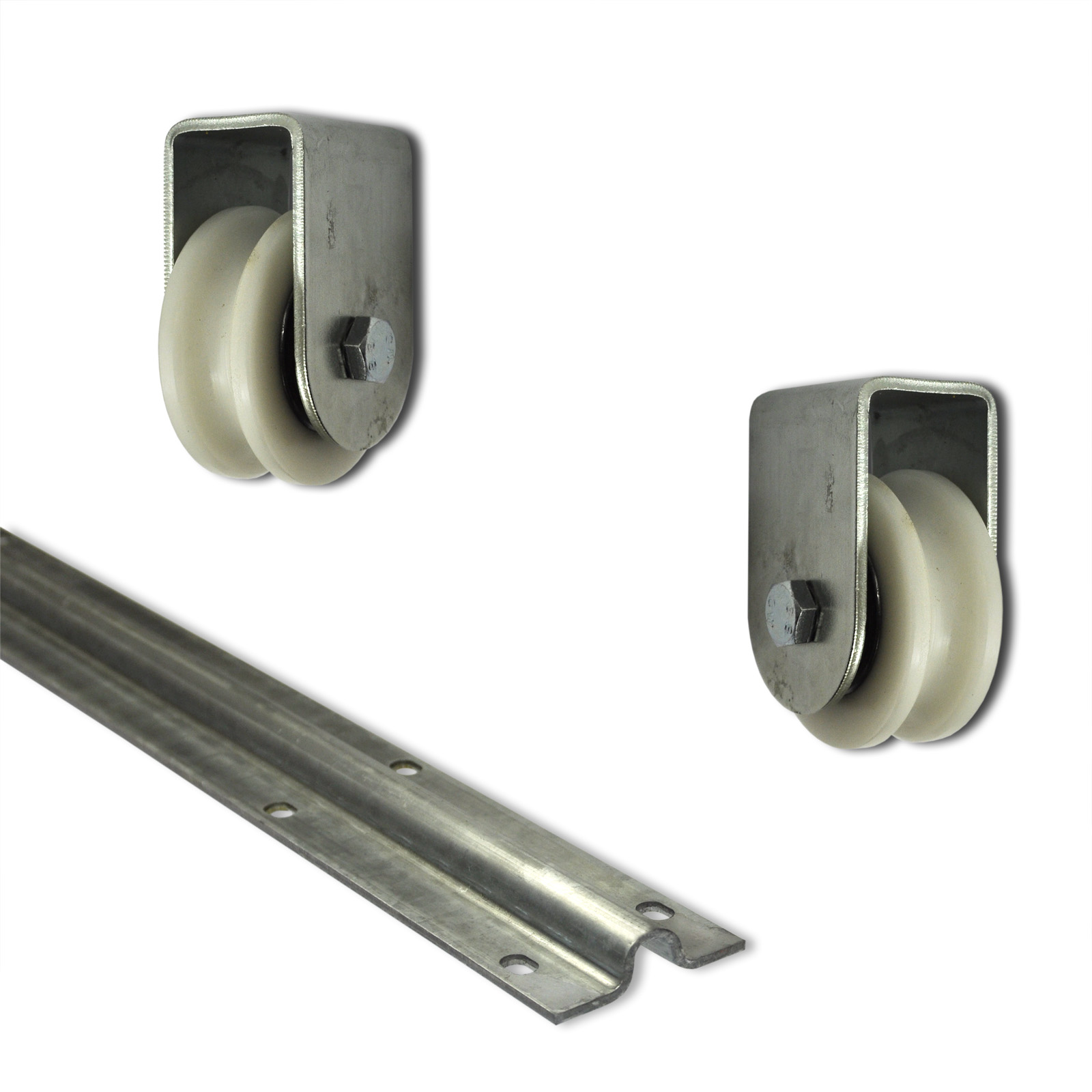 3m Schiene Rundprofil + Nylonrollen Ø 75mm
