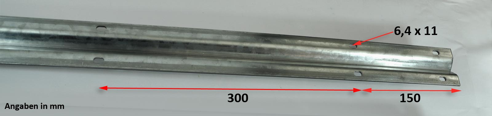 30202_loch_bemassung 3m Schiene Spitzprofil + Stahlrollen Ø 62mm