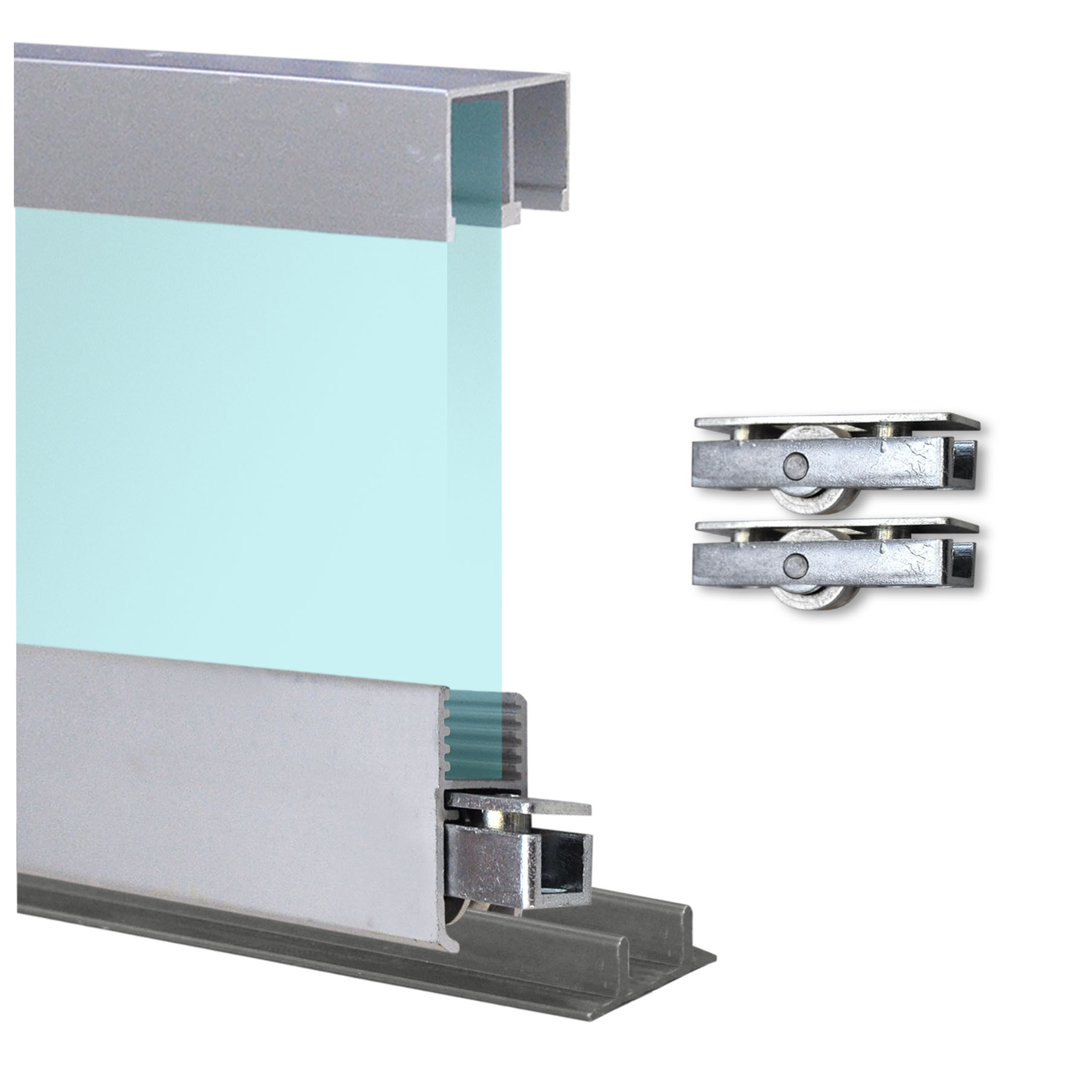 30338-30345-30265-30321x2 Doppelschiene 0,9m + Montageschiene + Laufrollen + Deckenführung