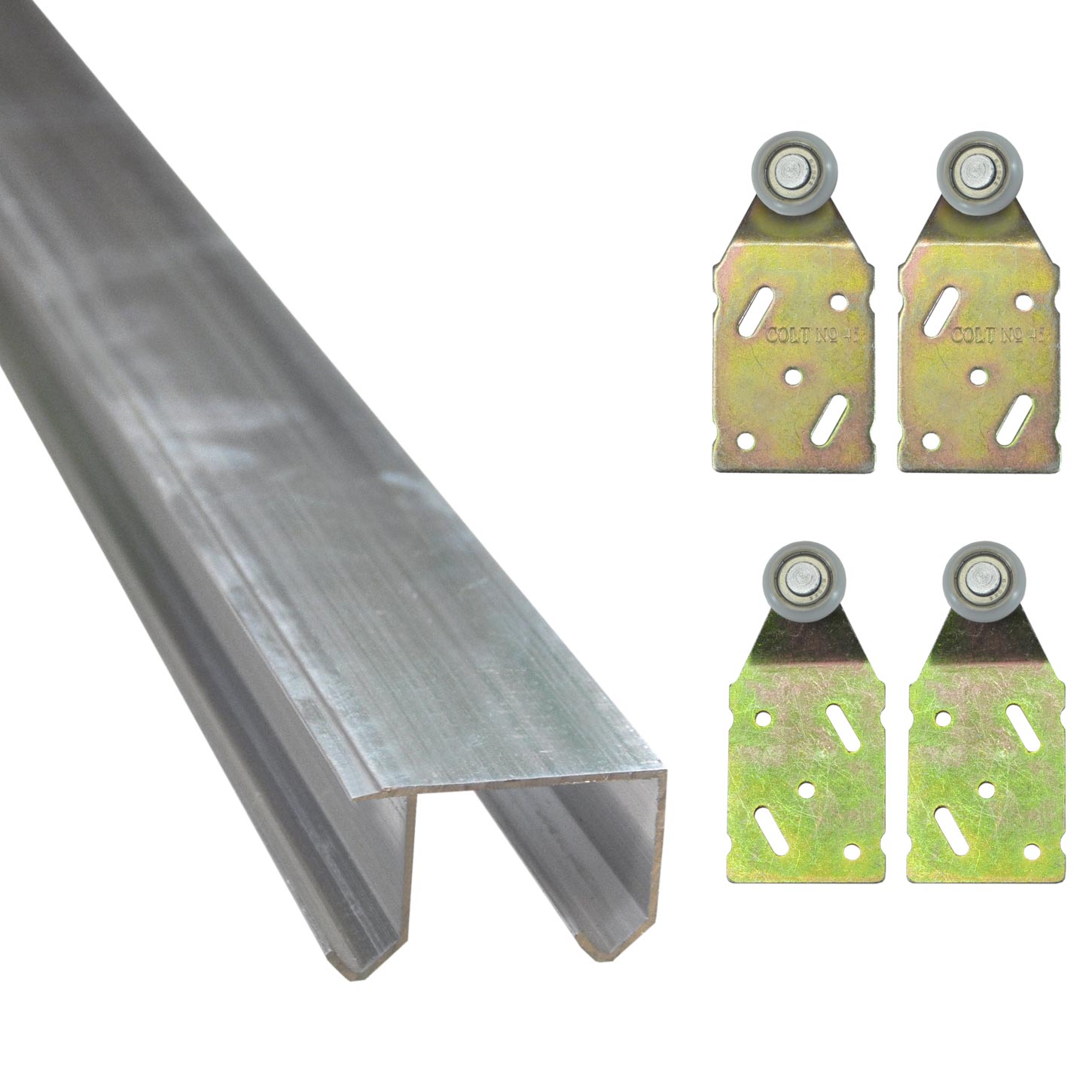 Doppellaufschiene 2,45 m + 4 Rollenbeschläge